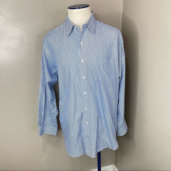 POLO Ralph Lauren Mens Blue Striped Button Down Dress Shirt Sz 17 (34-35) - Picture 6 of 16